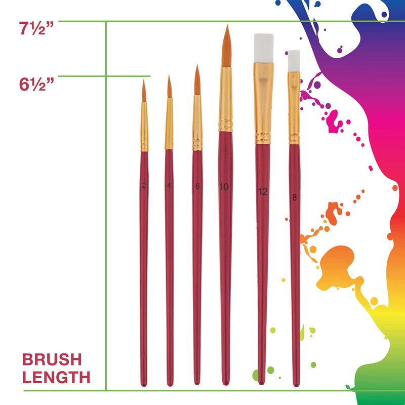 Custom Body Art 6 Piece Nylon Hair Face Painting Brush Set - 4 Round Size 2-4-6-10, 2 Flat Size 8-12 alos Great for Watercolor and Acrylic Paints - Image 4